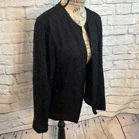 Vintage JMD New York Beaded Evening Jacket 100% Silk Open Front Size Medium - Picture 4 of 9